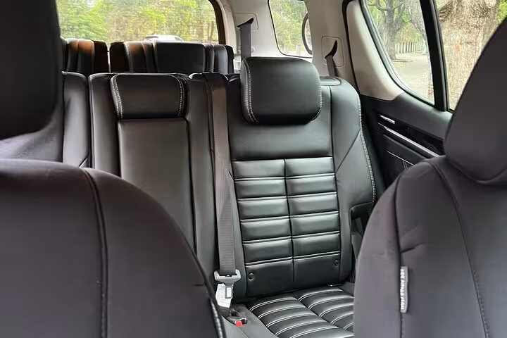 Luxurious interior of private tour vehicle for Blue Mountains adventure, featuring comfortable black leather seats.