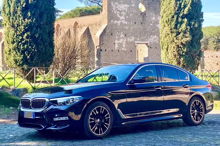 Premium black BMW 5 Series sedan for private round-trip airport transfer service in Ponta Delgada Azores
