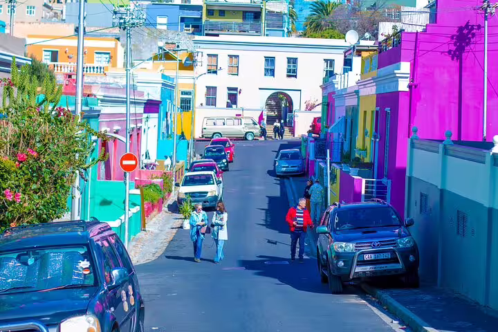 Colorful Bo-Kaap neighborhood in Cape Town, featuring bright houses and local culture on the half-day guided tour.