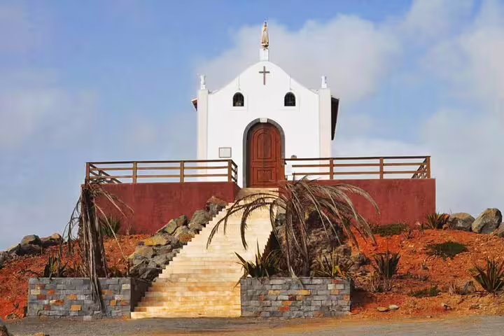 Charming chapel perched on a hill with a stone staircase on Boa Vista Island's Rabil tour.