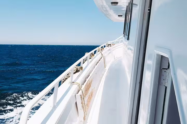 Boat cruising the Red Sea from Hurghada to Mahmya Island for a snorkeling day trip in Egypt