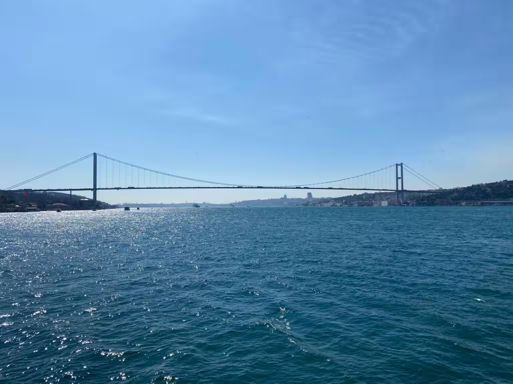 Bosphorus Bridge view over Istanbul strait on scenic cruise, included in 5-day Istanbul & Ephesus guided trip