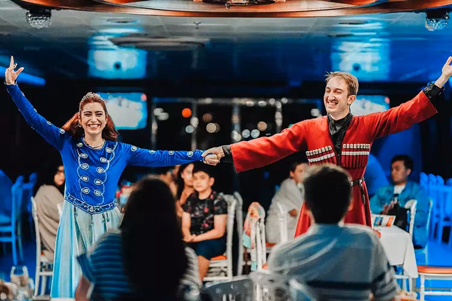 Traditional Caucasian dance show on Istanbul Bosphorus dinner cruise with live music, dinner and seating