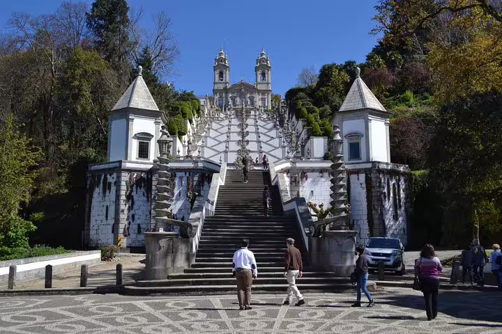 View of Bom Jesus do Monte's iconic baroque staircase in Braga, Portugal, a key highlight on the private half-day tour.