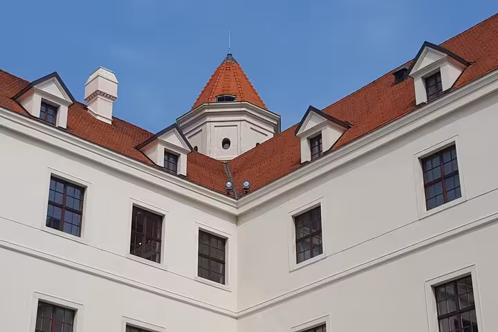 Bratislava Castle courtyard and red roof towers, Slovakia landmark on a Vienna to Bratislava and Budapest day trip