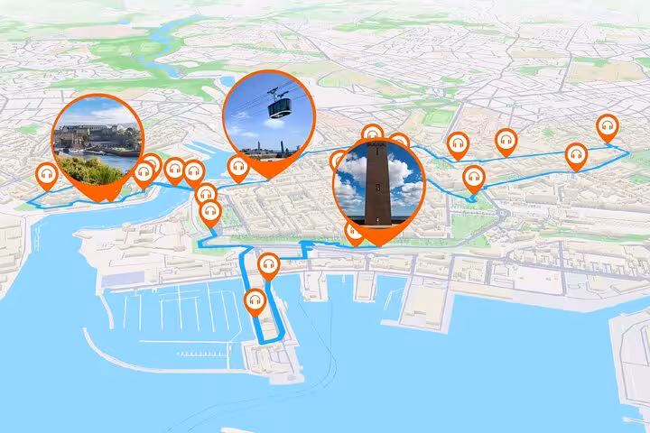 Interactive GPS map of Brest self-guided walking tour with audio guide pins and landmark photos