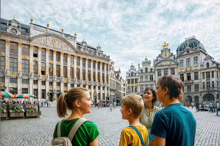 Tourists explore the historic Grand Place in Brussels, enjoying a private walking tour off the beaten path with a local guide.