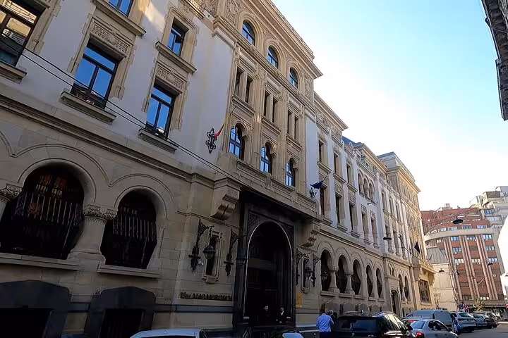 Historic neoclassical building in Bucharest old town featured on the Jewish heritage self-guided GPS walking tour