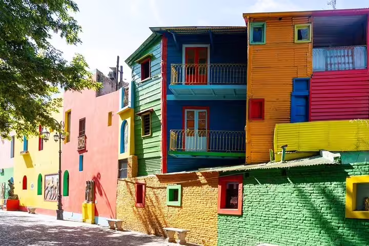 Brightly painted houses on Caminito in La Boca, a highlight stop on a Buenos Aires full day city tour