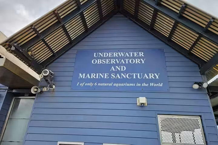 Entrance to Busselton Jetty's Underwater Observatory and Marine Sanctuary, highlighting its unique natural aquarium status.