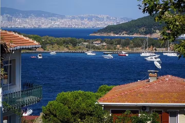 Büyükada coastline view with yachts on the Marmara Sea, a highlight of Istanbul Princes Islands tour