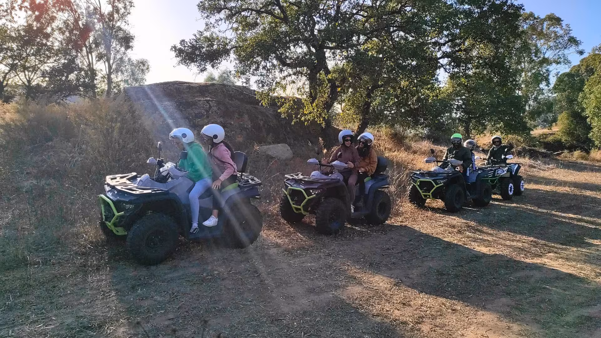Participants riding ATVs through scenic trails in Cagliari, enjoying the adventure tour from Guasila.