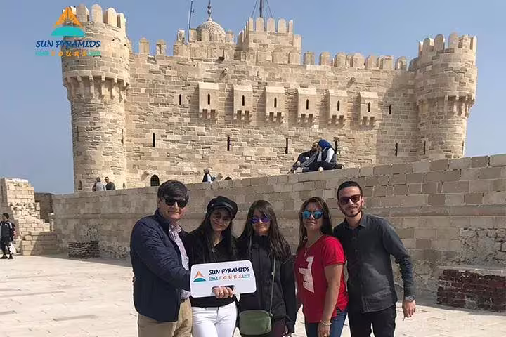 Group photo at Qaitbay Citadel in Alexandria on the 8 days 7 nights Cairo to Abu Simbel by road package tour