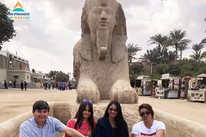 Group photo at the Great Sphinx of Memphis near Cairo on 8 days 7 nights Cairo to Abu Simbel road trip