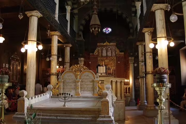 Interior of Cairo’s Ben Ezra Synagogue with ornate columns and altar, part of a 5-day Egypt small-group tour