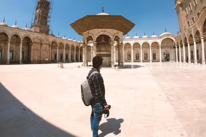 Visitor in the Mosque of Muhammad Ali courtyard at Cairo Citadel on a 3-day Cairo highlights tour