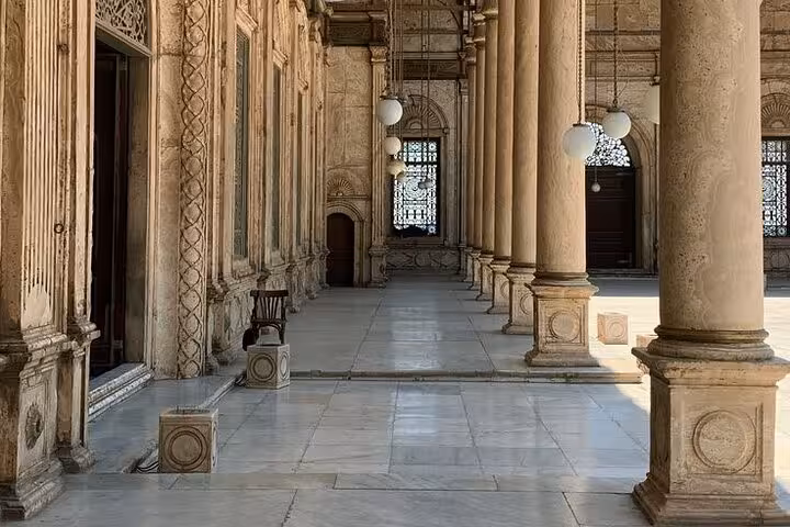 Stone colonnade inside Cairo Citadel mosque, a highlight on the Museum Citadel and Khan El Khalili tour