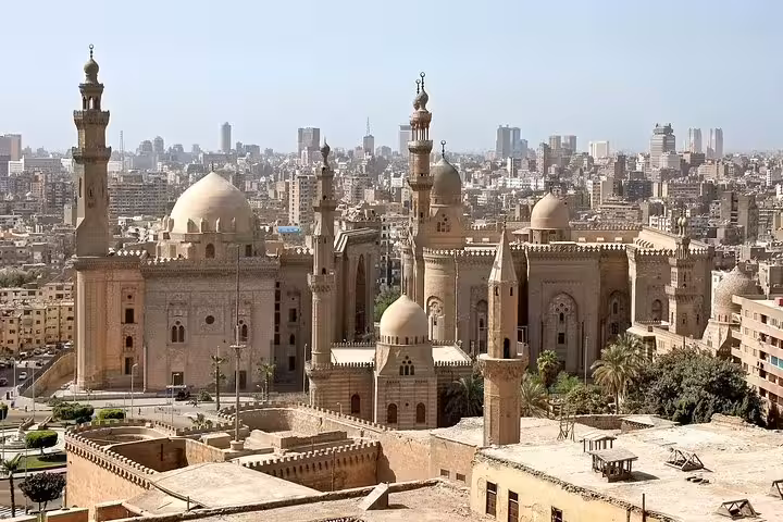 Panoramic view of Cairo Citadel and Mosque of Muhammad Ali skyline, featured on a 2-day private Cairo tour