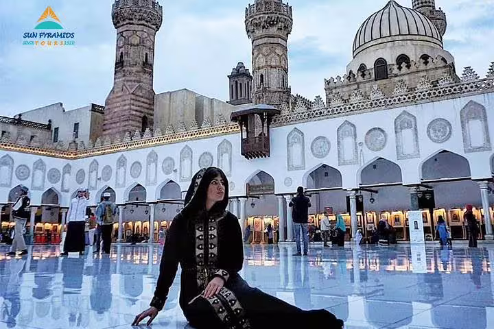 Traveler at Al-Azhar Mosque courtyard in Cairo, Egypt, on 12 days 11 nights Cairo Luxor Aswan Petra tour