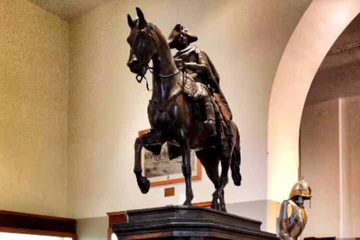 Mounted warrior statue inside Cairo museum, a cultural stop on Cairo by night tour before ElFishawy Cafe dinner