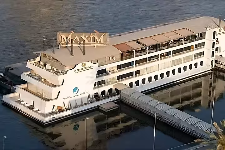 Maxim Nile cruise boat in Cairo, luxury dinner cruise ship for belly dancer and Tanoura show on the Nile