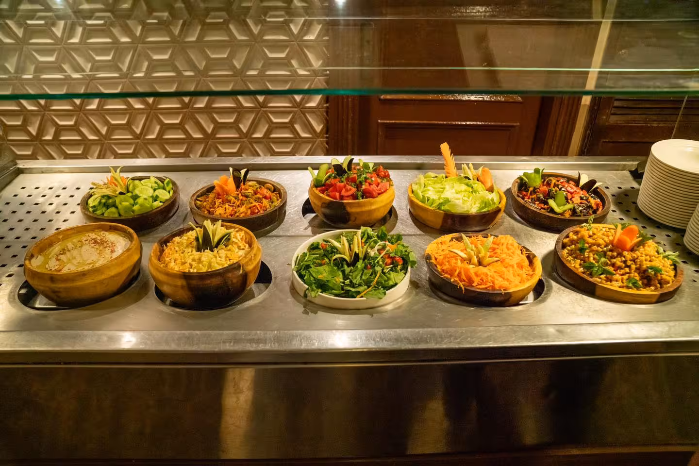 Deluxe Cairo Nile dinner cruise buffet with fresh salads and Egyptian mezze for an evening river cruise