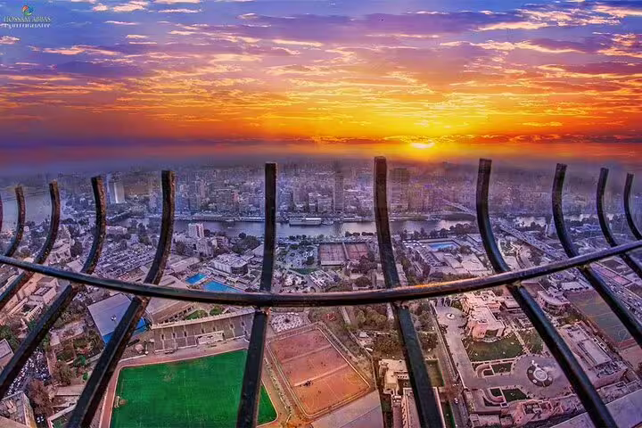 Sunset panorama over Cairo from Cairo Tower viewing deck, perfect add-on to Manial Palace day tour