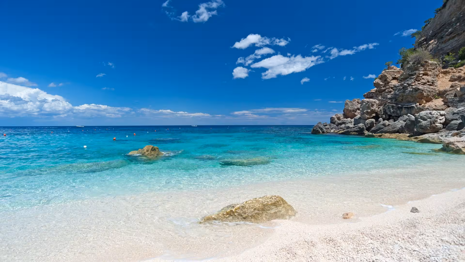 Pristine Cala Mariolu beach with turquoise waters and rocky cliffs, a highlight of the Gulf of Orosei tour.