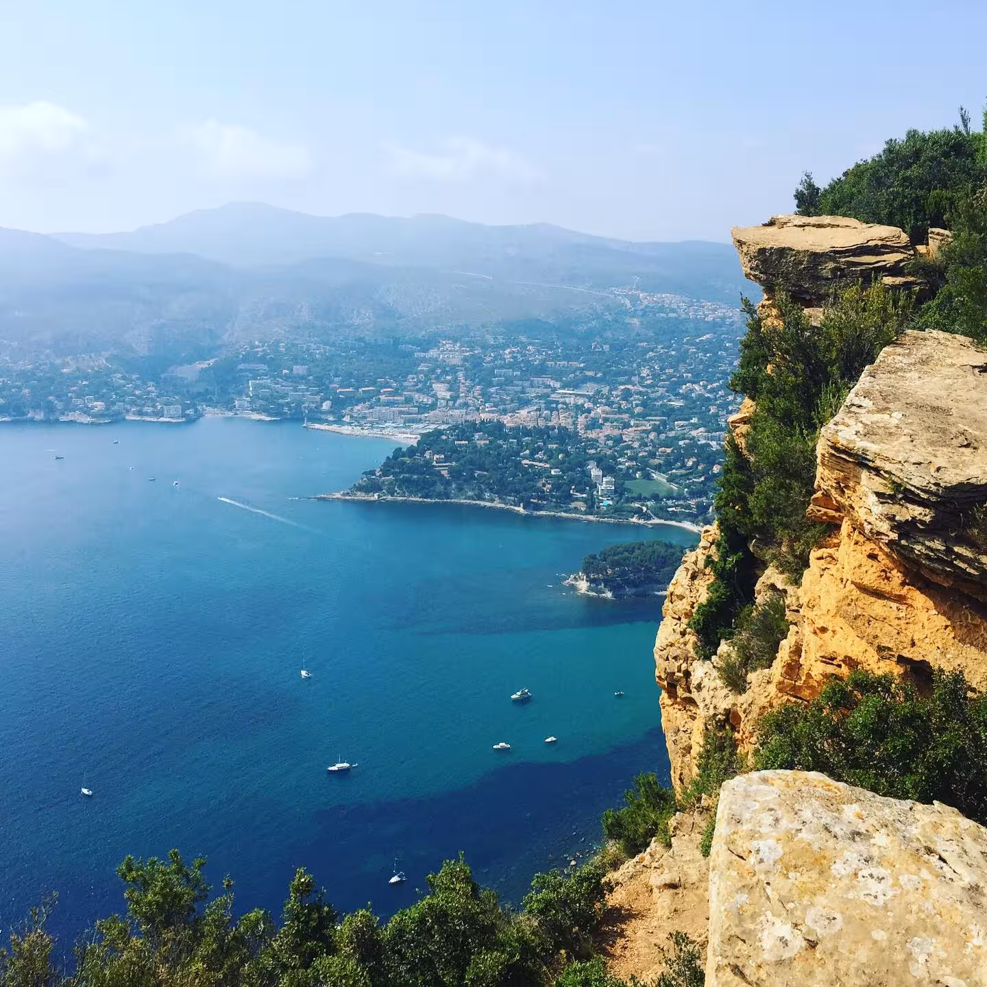 Limestone cliffs overlooking the Mediterranean near Cassis in Parc national des Calanques on a 3-day hiking tour