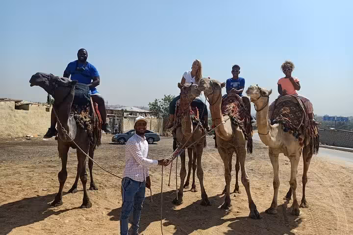 Tourists on camel ride near Giza desert, a highlight of private Giza Pyramids, Sphinx, quad bike tour