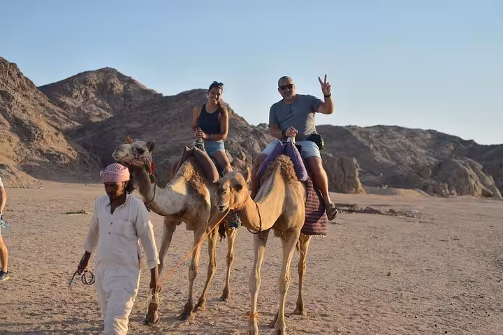 Camel ride in Hurghada desert mountains with Bedouin guide, included in Jeep safari and stargazing dinner