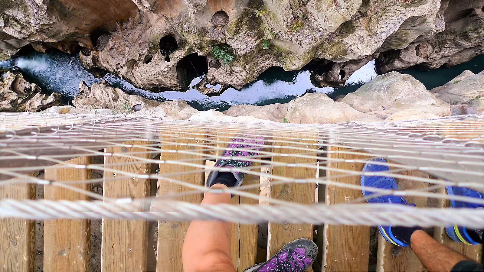View from Caminito del Rey footbridge over El Chorro gorge river on a private guided walking tour