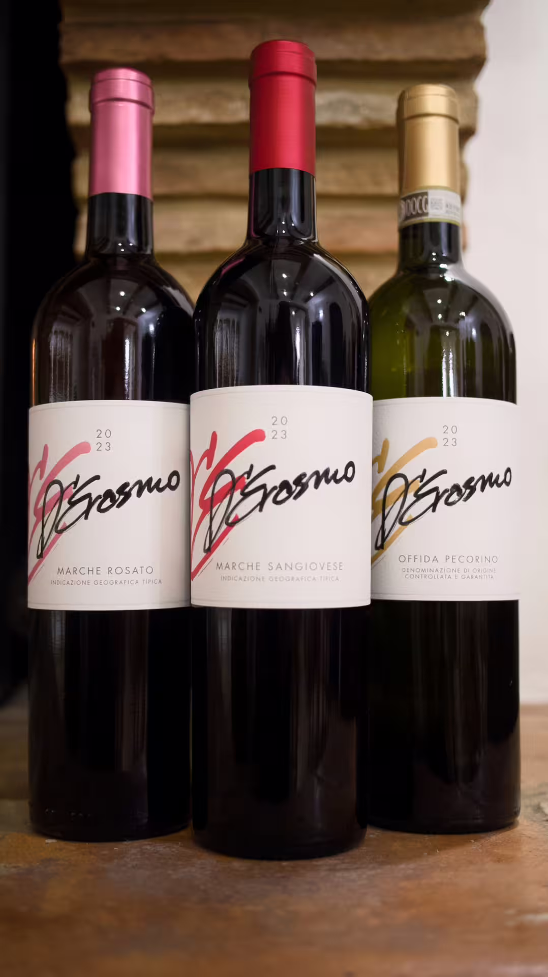 Cantina D’Erasmo Marche wine tasting with three bottles: Rosato, Sangiovese and Offida Pecorino
