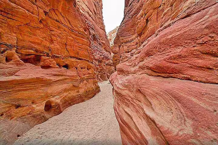 Scenic slot canyon walkway in Canyon Salama, Sinai Desert, part of Sharm el Sheikh to Dahab jeep safari