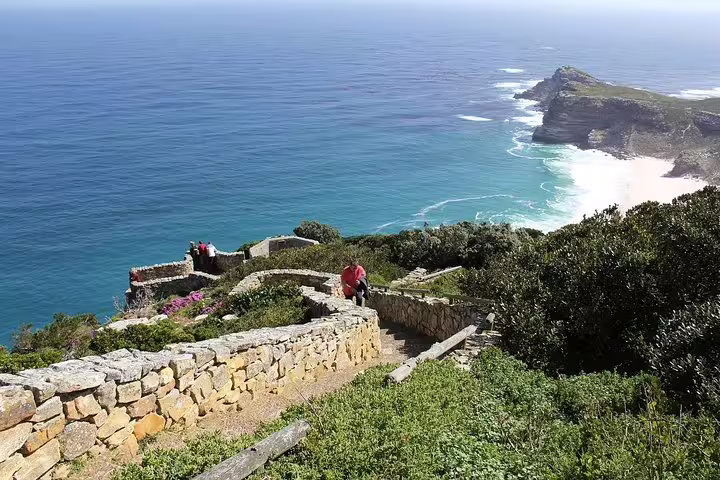 Scenic view of Cape Point's rugged cliffs and turquoise ocean, a highlight of the day tour.