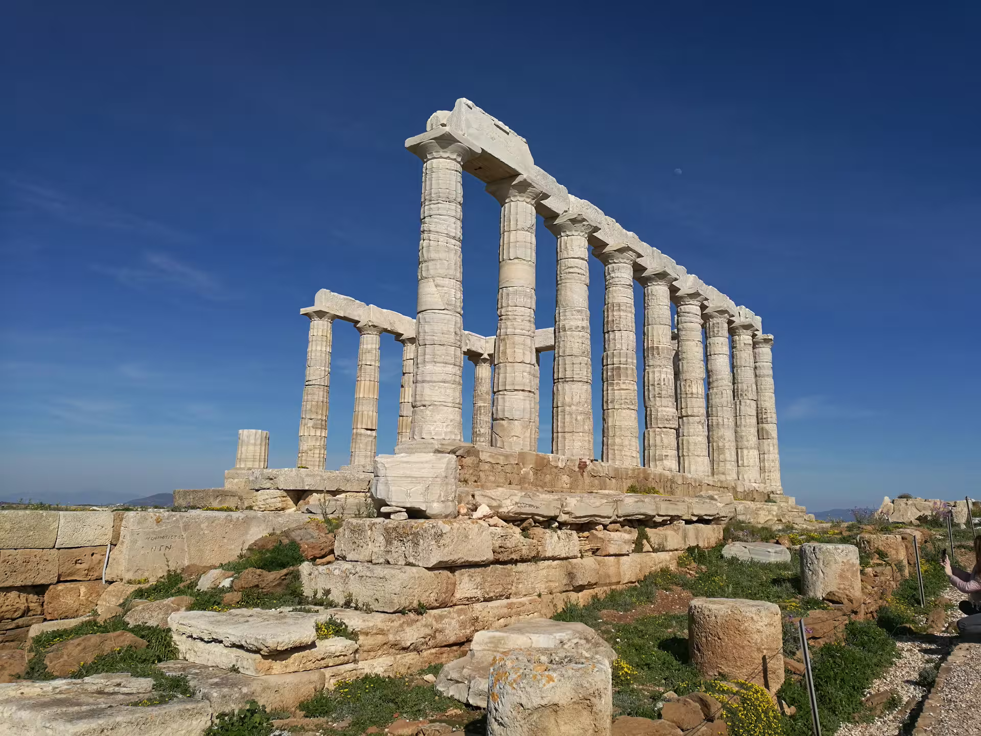 Temple of Poseidon columns at Cape Sounion, scenic stop on private Athens Riviera and sunset tour