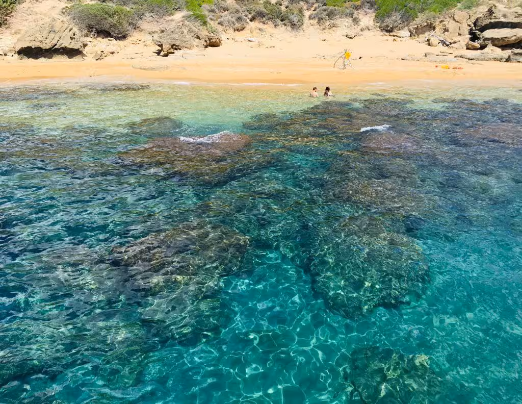 Crystal-clear sea and vibrant marine life near Capo Rizzuto beach, perfect for a refreshing swim on the boat tour.