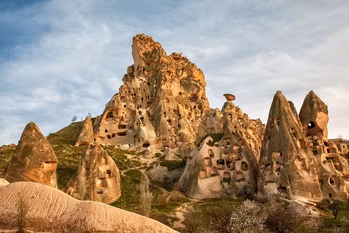 Cappadocia cave dwellings and rock formations on daily Cappadocia tour from Istanbul hotels with guided sightseeing