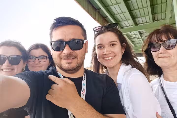 Travelers selfie with local guide during Cappadocia Green Tour full-day sightseeing and hotel pickup
