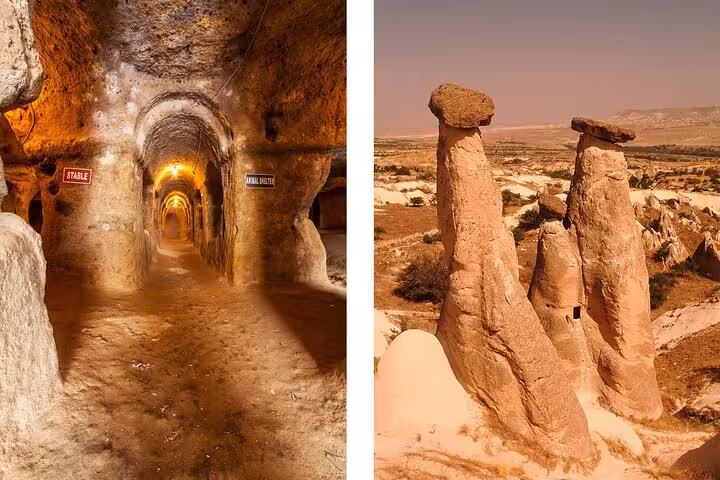 Cappadocia underground tunnel and Pasabag fairy chimneys on full-day small group tour with lunch in Goreme