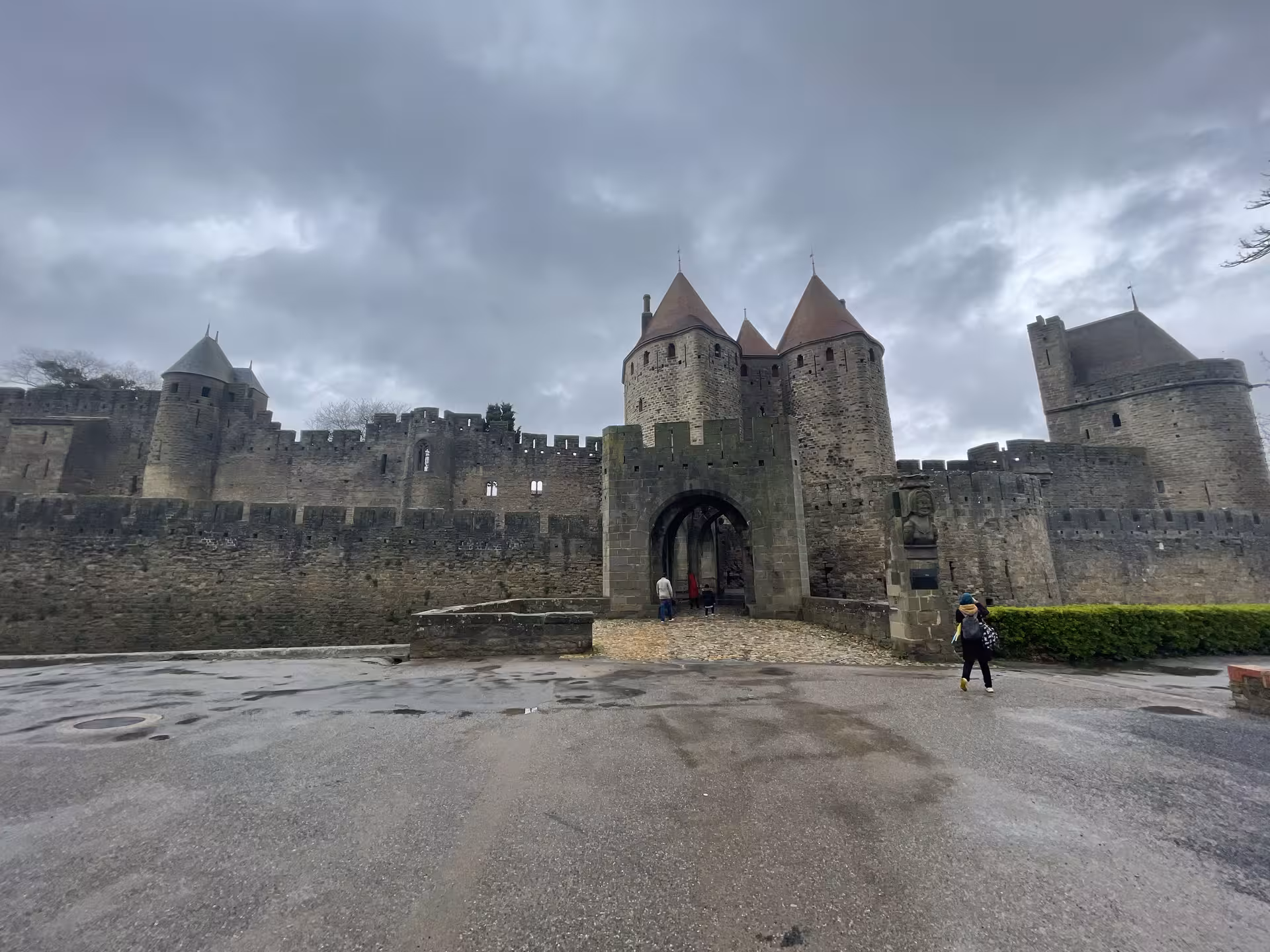 Medieval gate and ramparts of Carcassonne on a private shore excursion from Sète to Narbonne and Carcassonne