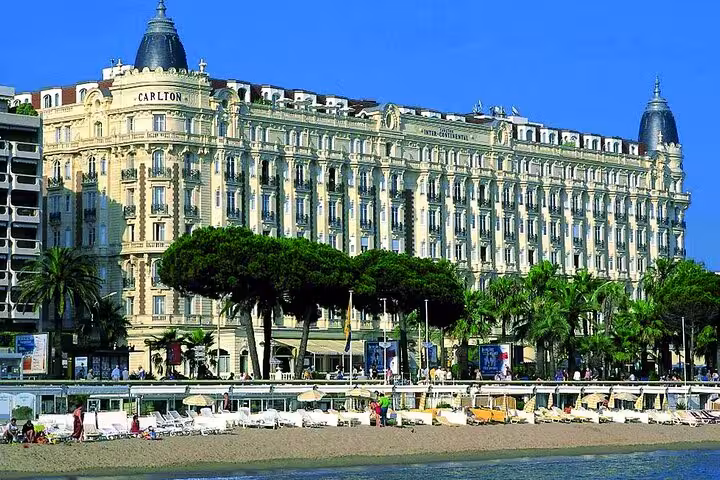 Carlton InterContinental Hotel facade on the Cannes beachfront promenade, French Riviera