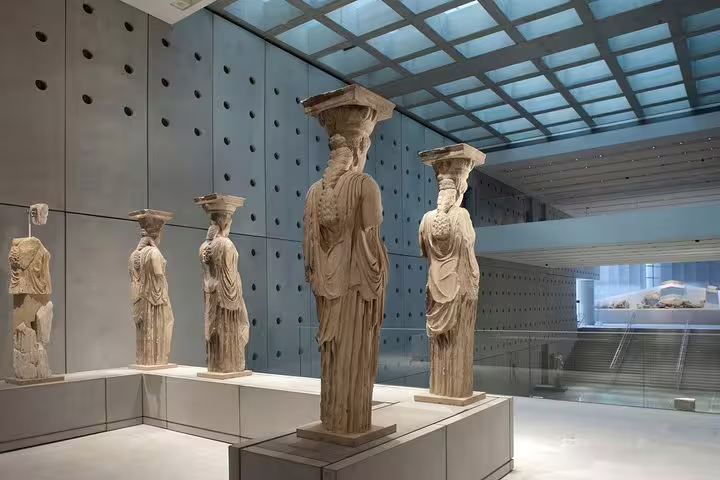 Caryatid statues in the Acropolis Museum on Athens walking tour with optional New Acropolis Museum visit