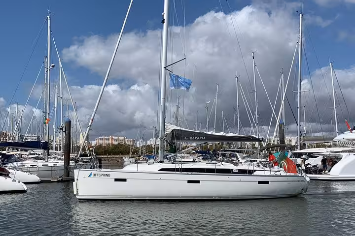 Private sailing yacht moored at Cascais marina, Portugal, perfect for half-day or full-day Atlantic coast cruise