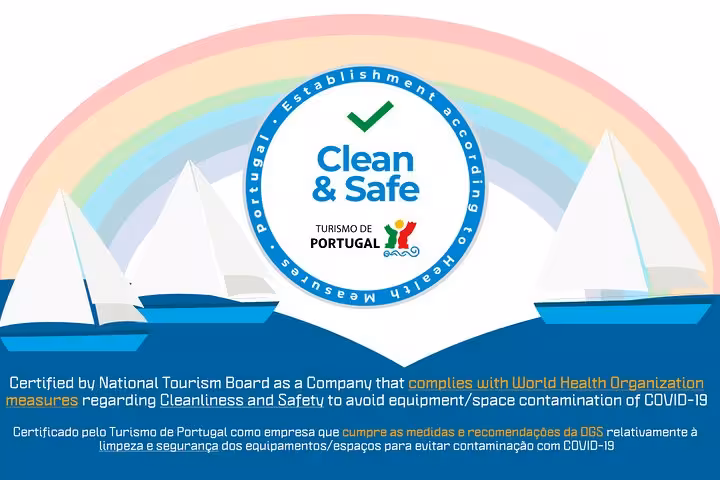 Clean & Safe Portugal tourism seal for Cascais private sailing cruise, highlighting verified health and safety standards