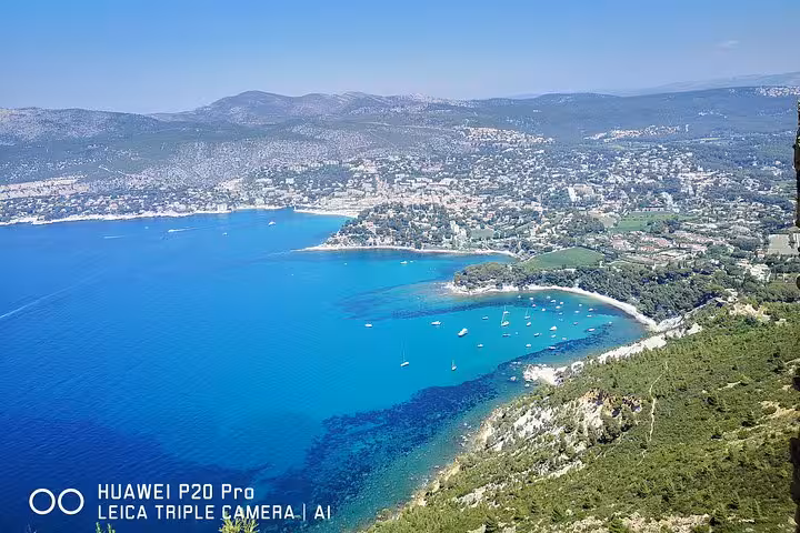 Turquoise Cassis bay and coastline seen from Cap Canaille cliffs, highlight of full-day private shore excursion