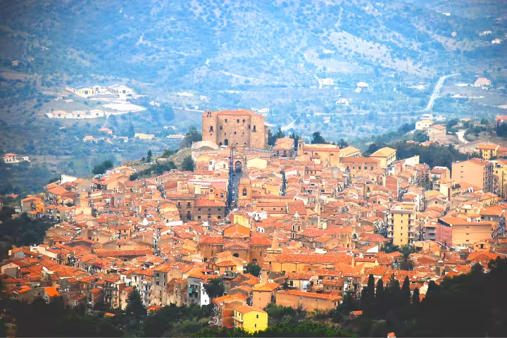Panoramic view of Castelbuono, Sicily with Ventimiglia Castle, a highlight of the Cefalù day tour