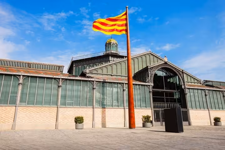 Catalan flag outside Born Cultural Centre in El Born, stop on Barcelona Old Town Gothic Quarter walking tour