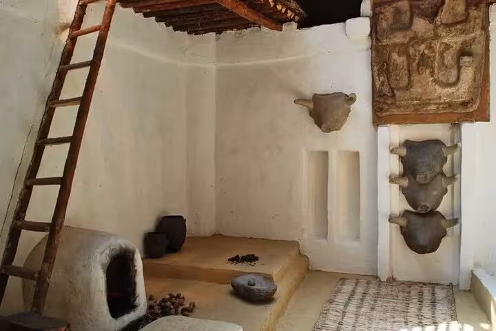 Recreated Çatalhöyük house interior with ladder entry and wall reliefs, highlight of Konya private tour lunch