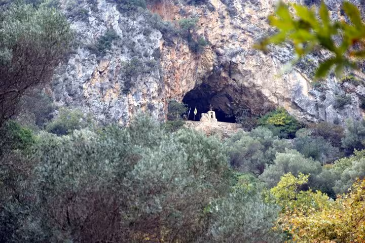 Cave chapel in Crete’s Kourtaliotiko Gorge, a stop on the Elafonissi Beach tour from Rethimno